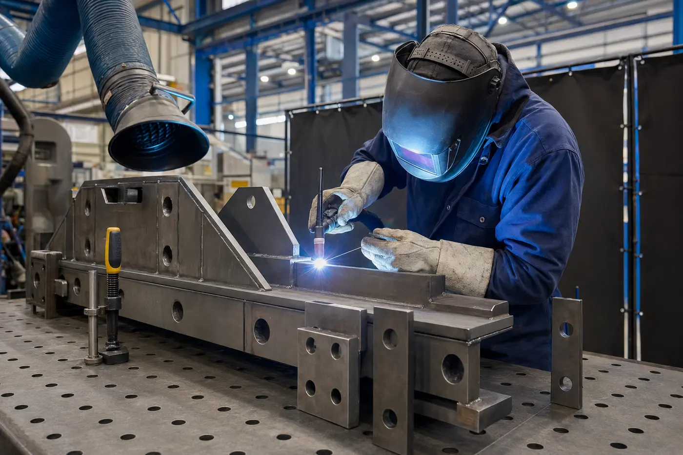Precision welding of a fabricated steel assembly